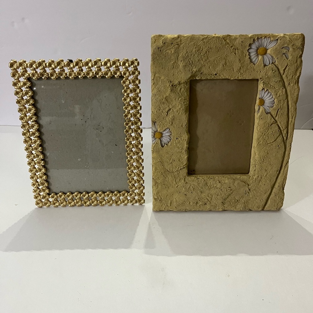 Pretty Floral Picture Frames, Gold and Tan
